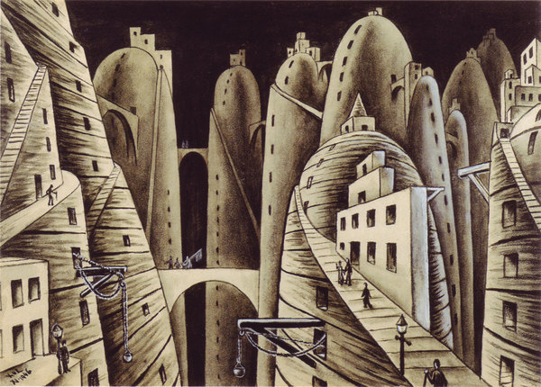 "Ciudad y Abismos", tela de Xul Solar.