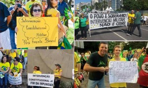Alguns sem-noção que apareceram nos protestos pró-impeachment, com destaque para a do canto inferior esquerdo. Fotos: Reprodução / Twitter