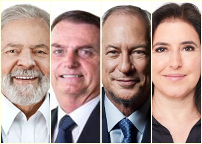 Fotos de urna de Lula, Bolsonaro, Ciro e Tebet, os quatro primeiros colocados nas pesquisas eleitorais.