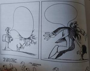Charge do Ziraldo no jornal 'O Pasquim', feita durante a ditadura militar no Brasil: as famílias sem diálogo.