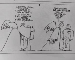 Charge do Ziraldo no jornal 'O Pasquim', feita durante a ditadura militar no Brasil.