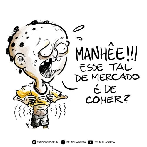 Charge mostra menino com fome perguntando: "Esse tal de mercado é de comer?"