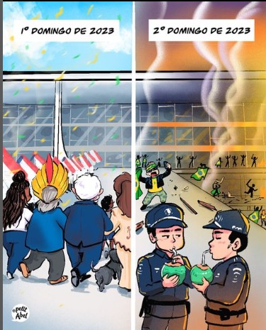 Charge de Abel sobre atos terroristas e golpistas em Brasília, em 8/1/2023.