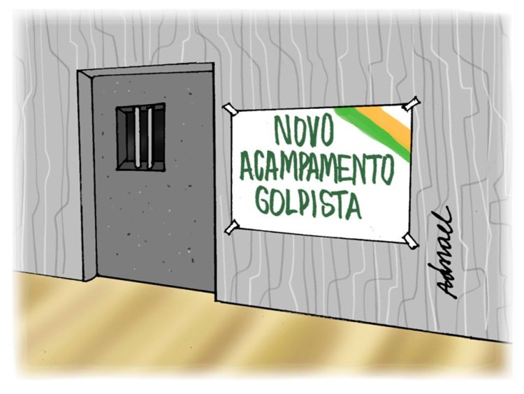 Charge de Adnael sobre golpistas bolsonaristas presos após ato terrorista no dia 8/1/2023.