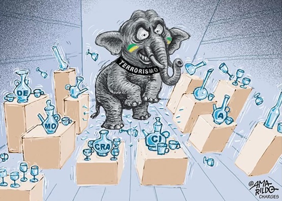Charge de Amarildo sobre atos terroristas e golpistas em Brasília, em 8/1/2023.