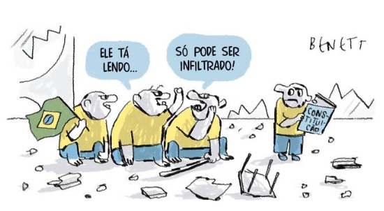 Charge de Benett sobre atos terroristas e golpistas em Brasília, em 8/1/2023.
