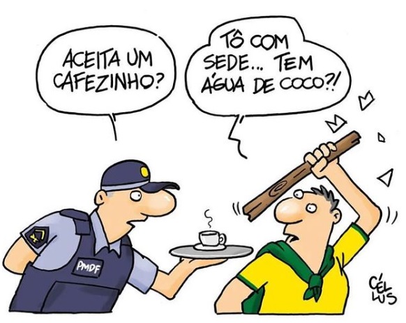 Charge de Celus sobre atos terroristas e golpistas em Brasília, em 8/1/2023.