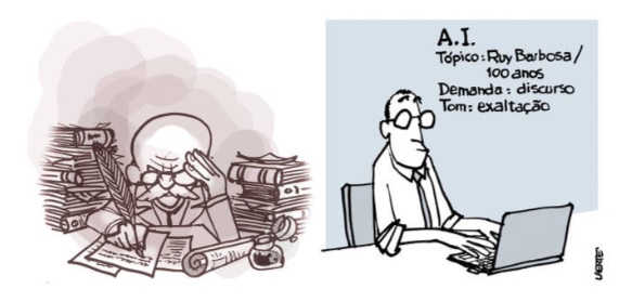 Charge da Laerte sobre inteligência artificial, publicada na "Folha de S.Paulo" de 1.3.2023.