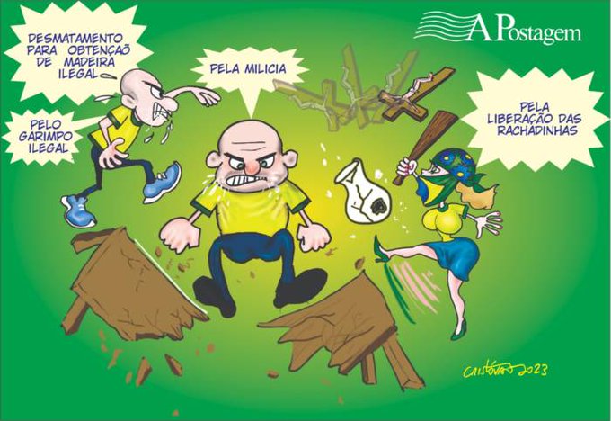 Charge de Cristovao Villela sobre atos terroristas e golpistas em Brasília, em 8/1/2023.
