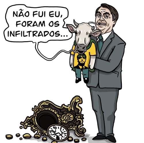 Charge de D. Ladino sobre atos terroristas e golpistas em Brasília, em 8/1/2023.