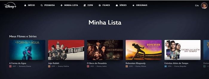 Alguns dos filmes no cardápio do Disney+