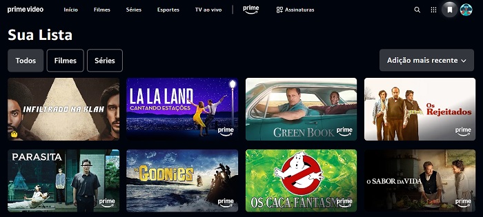 Alguns dos filmes no cardápio do Amazon Prime Video