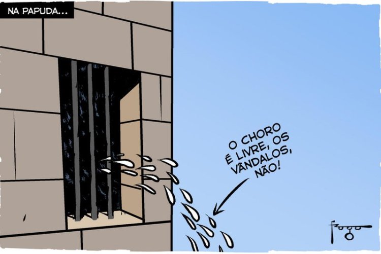 Charge de Fraga sobre golpistas bolsonaristas presos após ato terrorista no dia 8/1/2023.