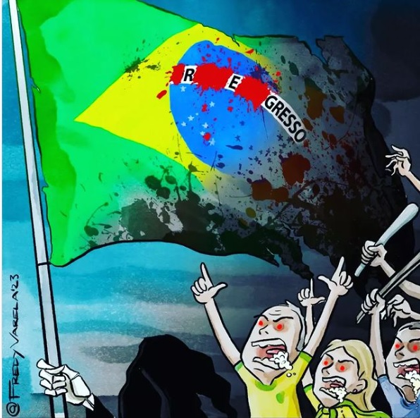 Charge de Fredy Varela sobre atos terroristas e golpistas em Brasília, em 8/1/2023.