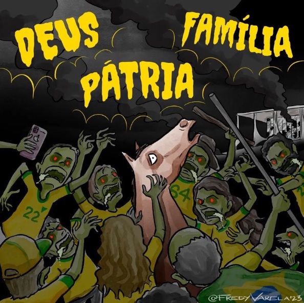 Charge de Fredy Varela sobre atos terroristas e golpistas em Brasília, em 8/1/2023.