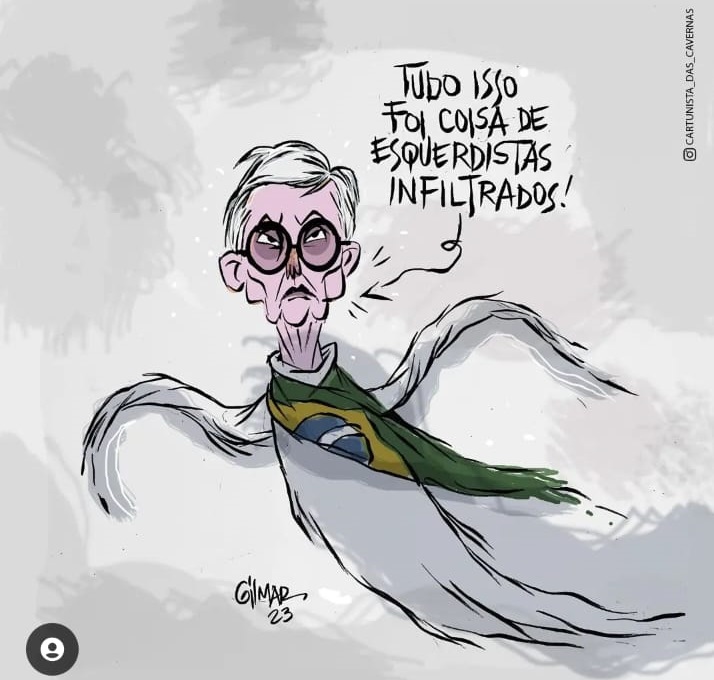 Charge de Gilmar sobre atos terroristas e golpistas em Brasília, em 8/1/2023.