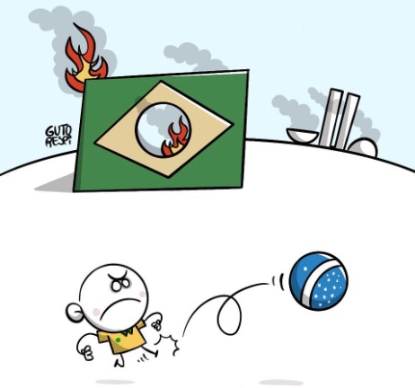 Charge de Guto Respi sobre atos terroristas e golpistas em Brasília, em 8/1/2023.