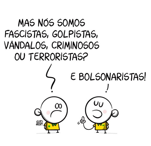 Charge de Guto Respi sobre atos terroristas e golpistas em Brasília, em 8/1/2023.