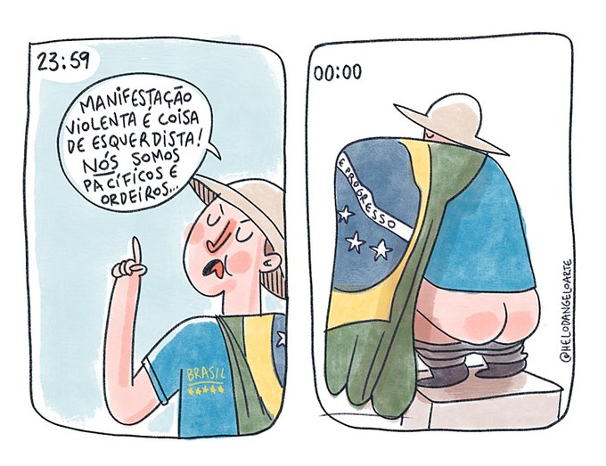 Charge de Helô D'Angelo sobre atos terroristas e golpistas em Brasília, em 8/1/2023.