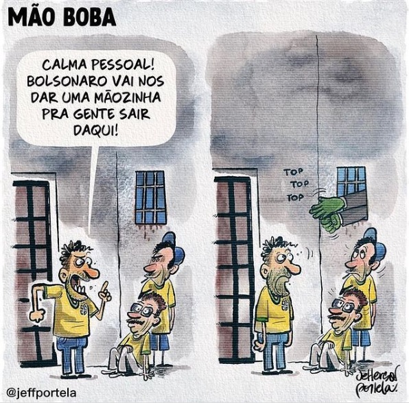 Charge de Jeff Portela sobre atos terroristas e golpistas em Brasília, em 8/1/2023.