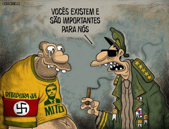 Charge de Jota Camelo sobre atos terroristas e golpistas em Brasília, em 8/1/2023.