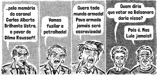Charge de Leandro Assis e Triscila Oliveira sobre atos terroristas e golpistas em Brasília, em 8/1/2023.