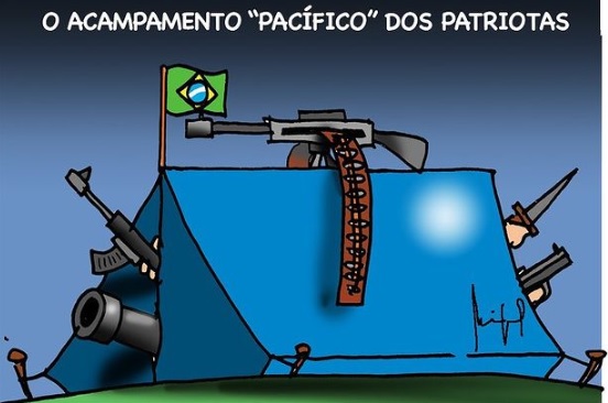 Charge de Miguel Paiva sobre atos terroristas e golpistas em Brasília, em 8/1/2023.