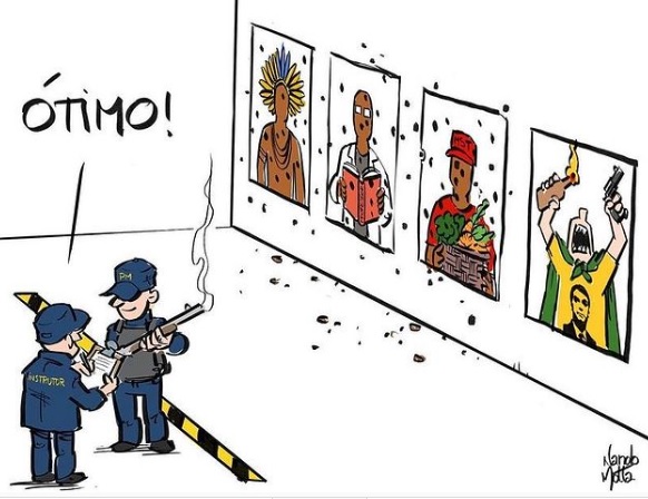 Charge de Nando Motta sobre atos terroristas e golpistas em Brasília, em 8/1/2023.