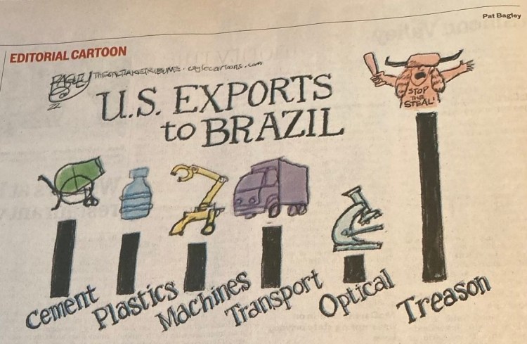 Charge de Pat Bagley sobre atos terroristas e golpistas em Brasília, em 8/1/2023.