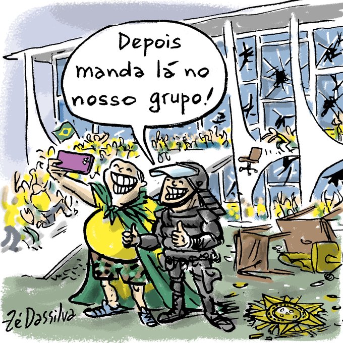 Charge de Zé Dassilva sobre atos terroristas e golpistas em Brasília, em 8/1/2023.