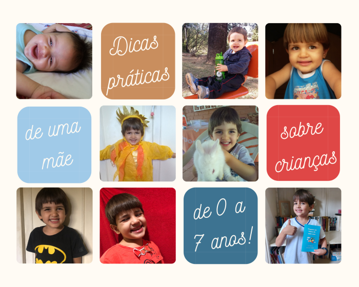 Mosaico de fotos mostra a mesma criança dos 0 aos 7 anos.