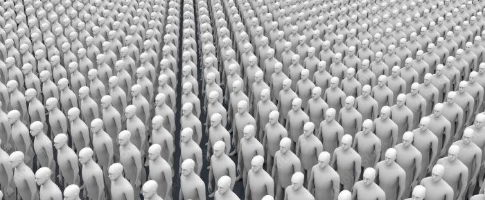'Admirável Mundo Novo', de Aldous Huxley, retrata um filme de terror bem ilustrado por esta multidão de gêmeos idênticos. Foto: Patrick P. Palej / Adobe Stock