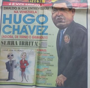 Capa do jornal 'OPasquim21', de maio de 2002, com entrevista exclusiva de Hugo Chávez, um mês após ter sofrido golpe de Estado na Venezuela.