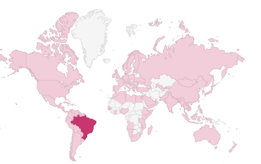 O mapa de acessos ao blog ao redor do mundo.