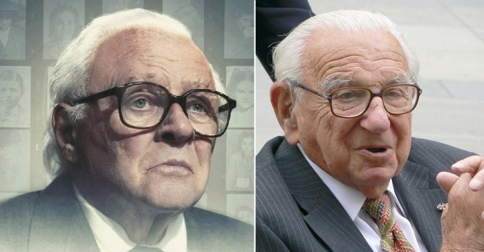 Anthony Hopkins, que interpreta Nicholas Winton, à esquerda, e o verdadeiro Winton à direita. Ele salvou 669 crianças dos nazistas. Fotos: Divulgação e Wikipedia