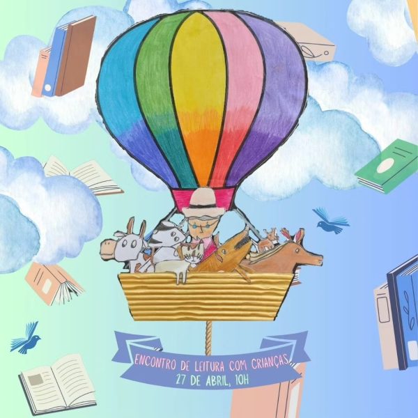 Arte do Luiz (balão) em convite para encontro literário para crianças em BH