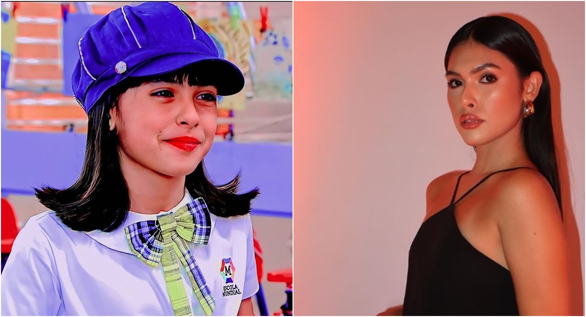 Fernanda Concon, que fez a Alícia, em foto de 2012, do Carrossel, e em 2024.