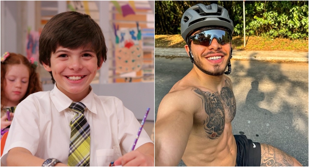 Thomaz Costa, que fez o Daniel, em foto de 2012, do Carrossel, e em 2024.