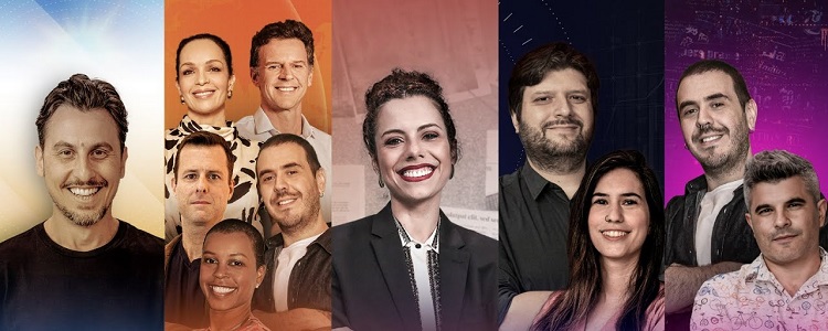 Os principais programas do ICL Notícias e seus apresentadores. Foto: Divulgação