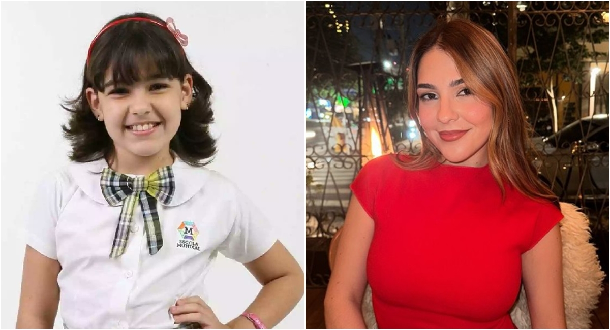 Ana Zimerman, que fez a Marcelina, em foto de 2012, do Carrossel, e em 2024.