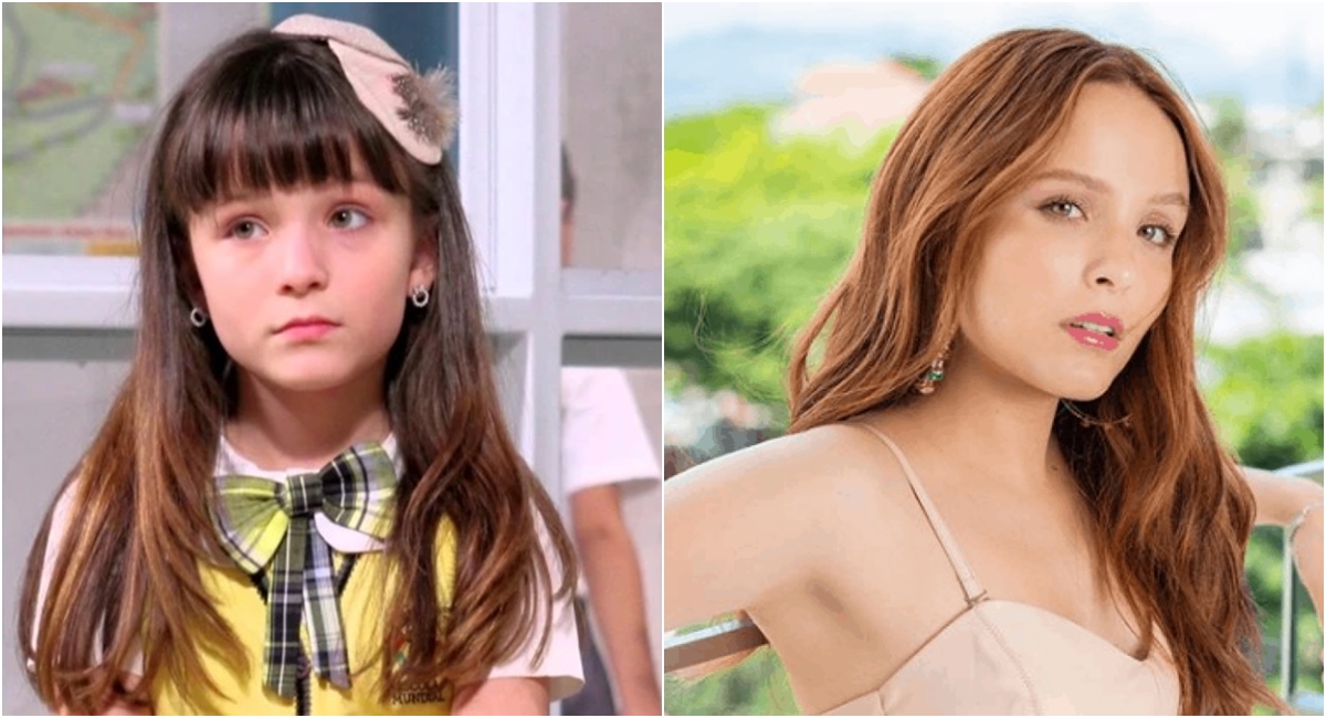 Larissa Manoela, que fez a Maria Joaquina, em foto de 2012, do Carrossel, e em 2024.