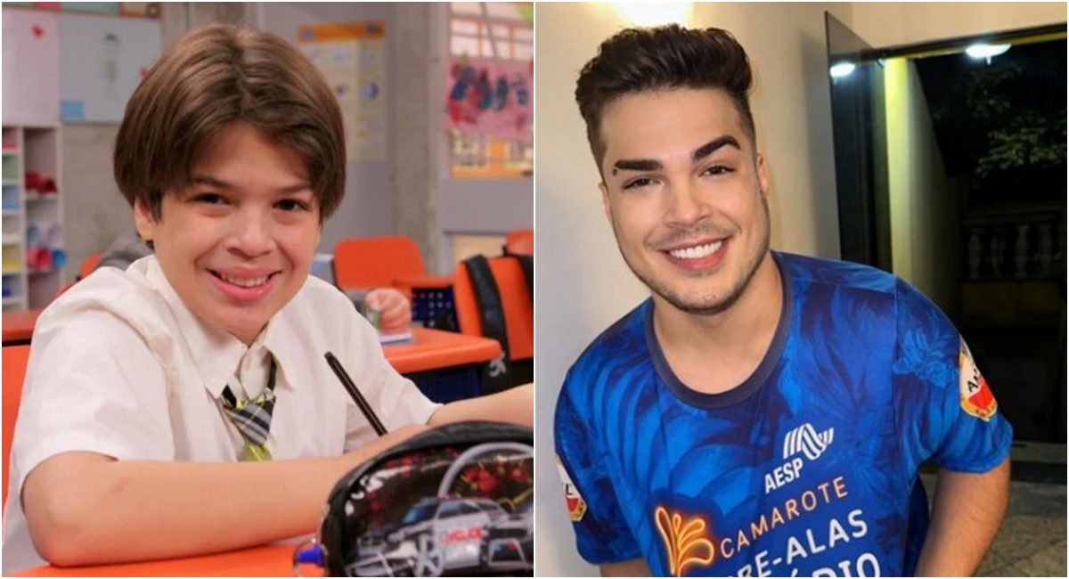 Lucas Santos, que fez o Paulo, em foto de 2012, do Carrossel, e em 2024.