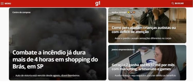 Home do portal g1 em 30 de outubro de 2024.