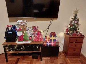 Luiz e eu escolhemos com carinho os presentes de Natal sustentáveis, para dar aos membros da nossa família, e embrulhamos para colocar perto da arvorinha.