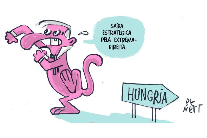 Charge de Benett sobre ida de Bolsonaro para Embaixada da Hungria, em 2024.