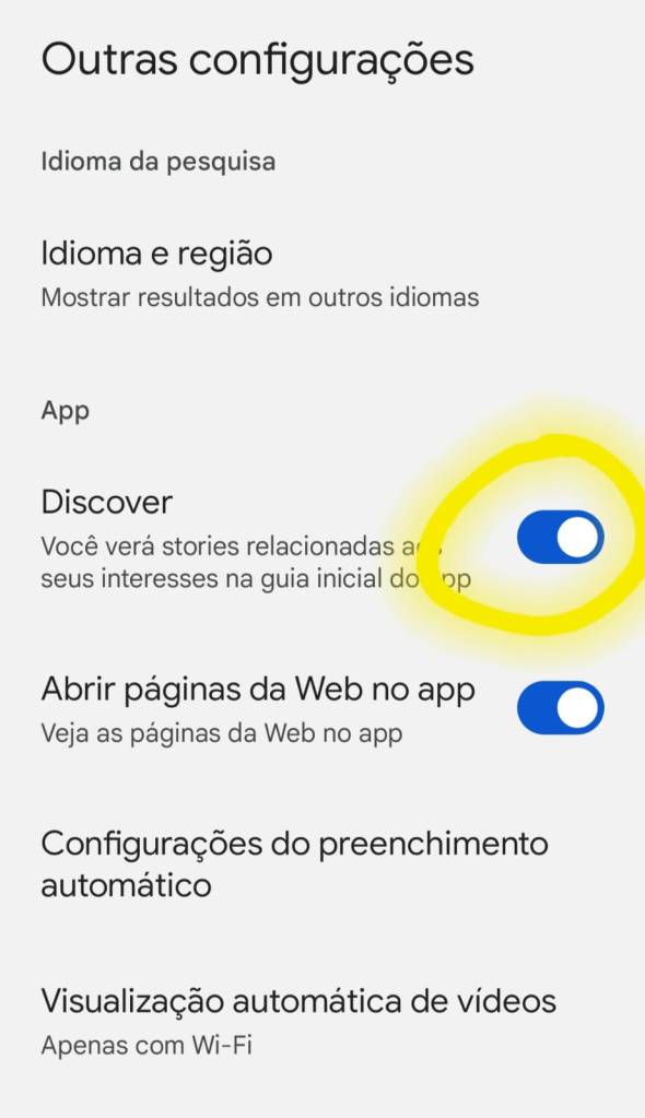 Como desativar o Google Discover no app do Google do celular.
