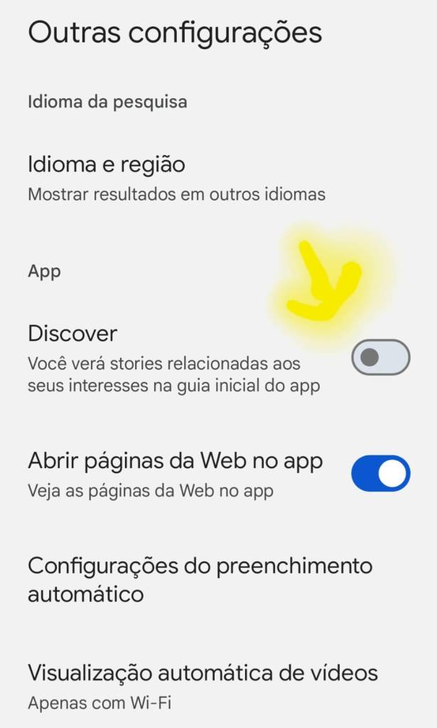Como desativar o Google Discover no app do Google do celular.
