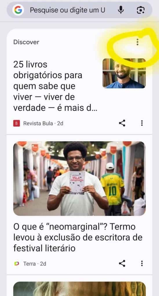 Como desativar o Google Discover no navegador Google Chrome do celular.