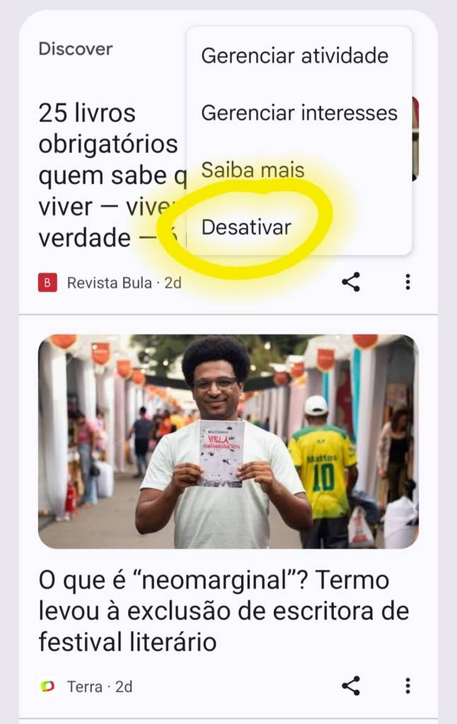 Como desativar o Google Discover no navegador Google Chrome do celular.