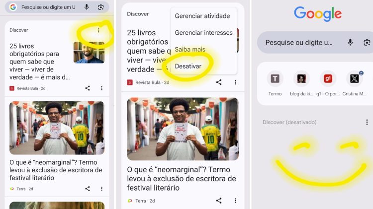 Como desativar o Google Discover no navegador Google Chrome do celular.